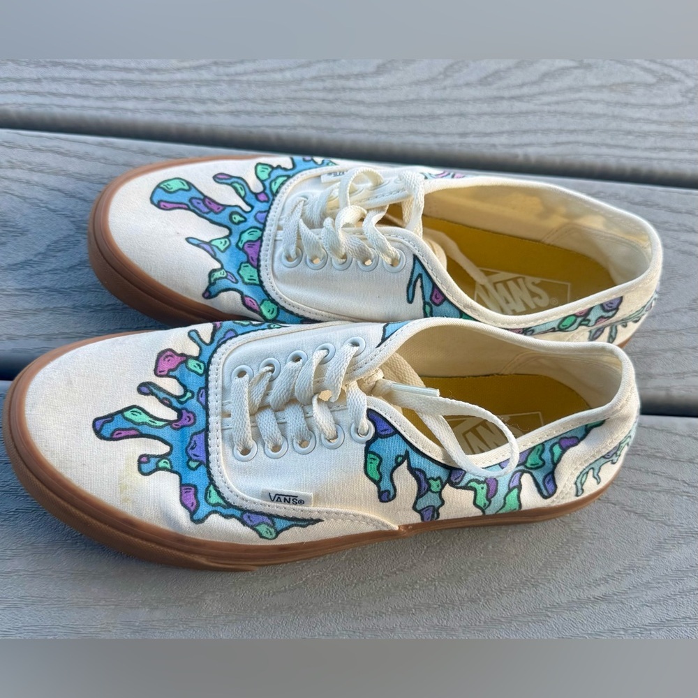 Custom Vans Authentic Drip Graphic Canvas Sneakers Gum Sole M7.5 W9